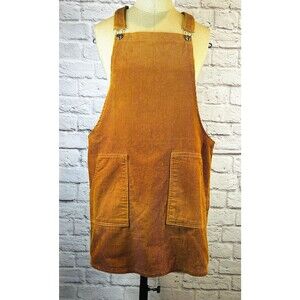 Cotton On Corduroy Overall Short Mini Dress POCKETS Orange Inca Gold Retro SMALL